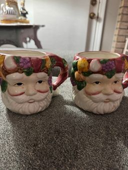 2 Vintage Wang International 3-D Santa Mugs