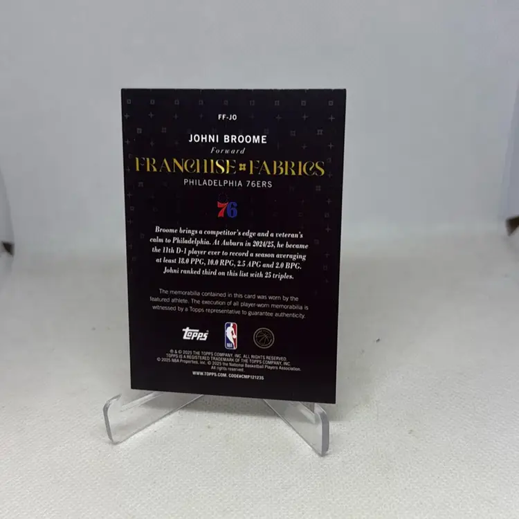 2025-26 Topps - Franchise Fabrics Johni Broome #FF-JO (MEM, RC)