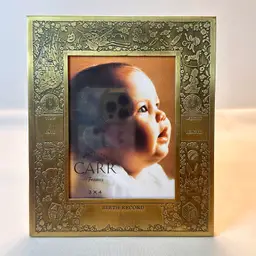 Vintage Carr Antique Brass Baby Birth Record Engravable  Picture Frame NOS