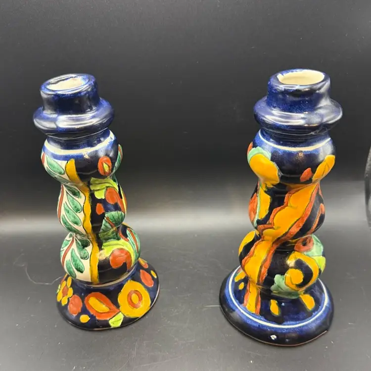 Pair Of Talavera Pottery Candle Holders