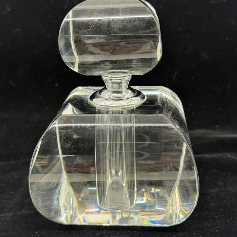 Clear Glass Curved Cube Heavy Perfume Bottle W Glass Dauber