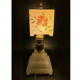 Vintage 1930’s Art Deco Boudoir Translucent Milk Glass Floral Cross-Stitch Lamp 9.5”