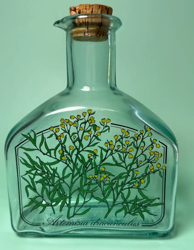 Vintage Holmegaard Tarragon Glass Botanical Decanter Bottle Herbal Oils Cork
