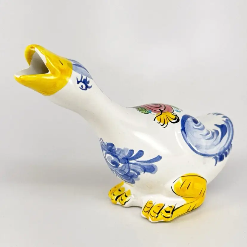 Porta Portugal Pottery Goose Figurine, Hand-Painted Ceramic Bird, Floral Folk Art, Vintage #765