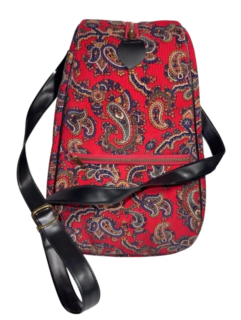 Handbag/Saddle Bag Purse Red Paisley Vintage Corduroy Zip Up
