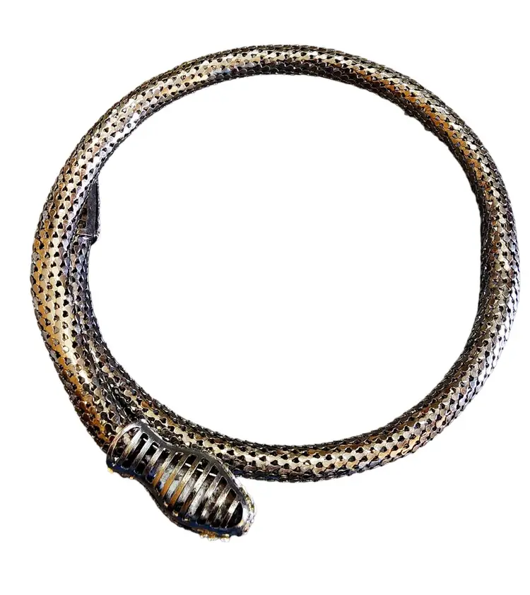 Vintage 80s Rhinestone Encrusted Coil Snake Necklace (A3087)