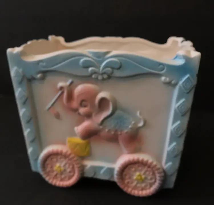 VINTAGE Napco Nursery Pastel Circus Train Car Elephant Pony Ceramic Planter 50s