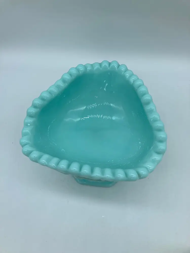 Fostoria Winburn Blue Milk Glass Tricorner Open Jam Jelly Pedestal Dish Compote