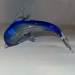 18. Dolphin Art Glass Cobalt Blue/Clear Figurine 6”L