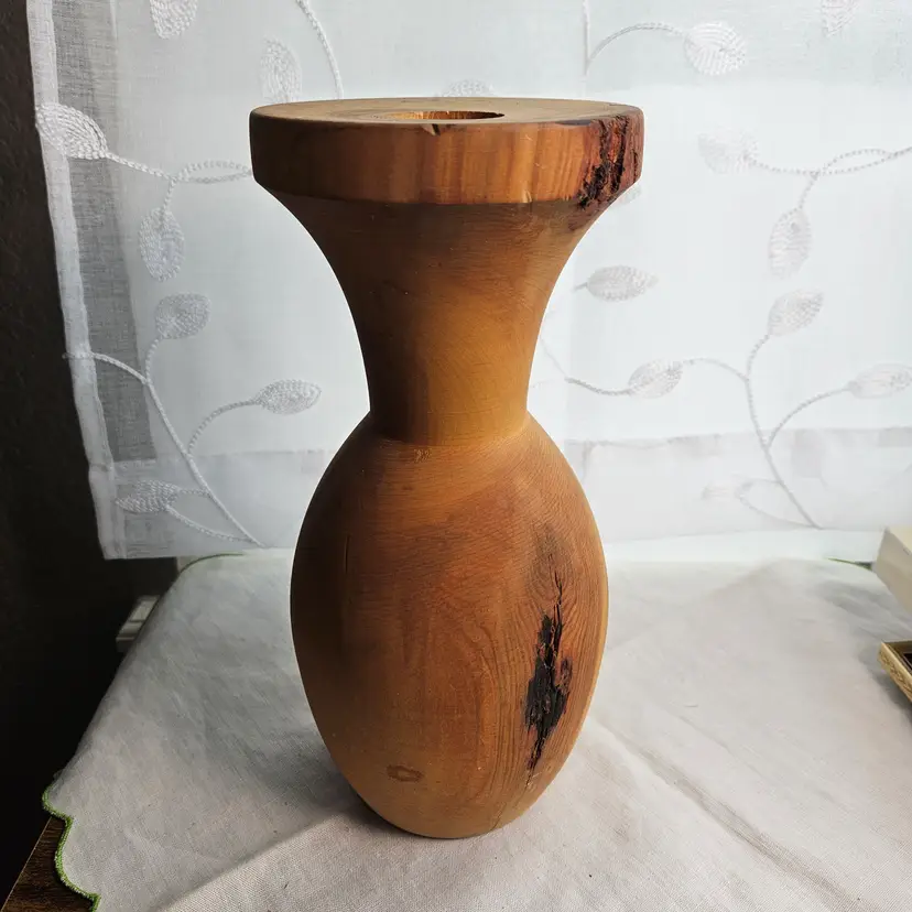 Rustic Wood Hand-Turned Vase Natural Wood 11" tall