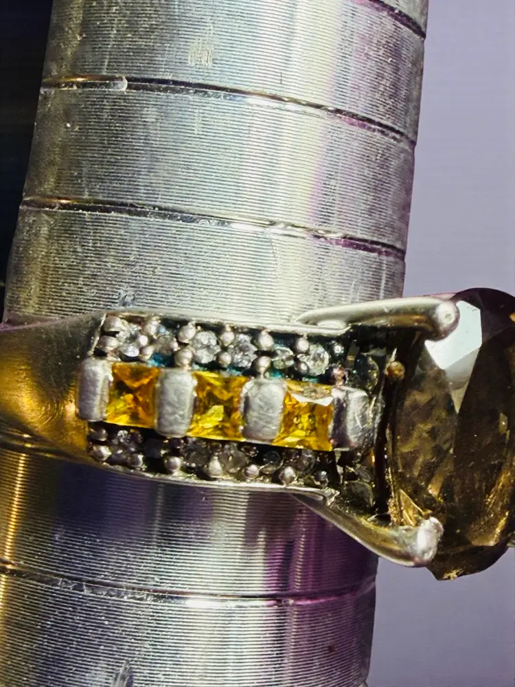 Sterling Silver Smokey Topaz Citrine & Diamond Ring Size 9