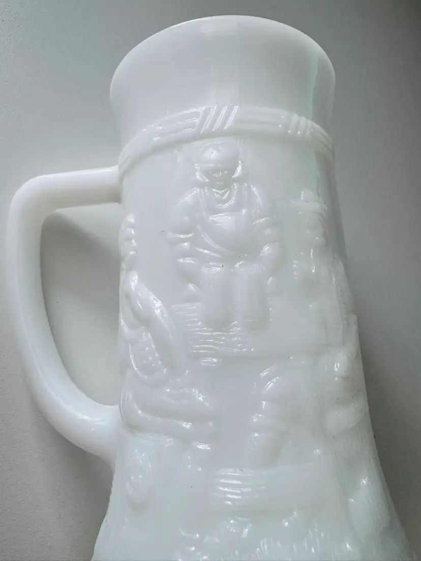 Milk Glass Mug With Tavern Scene