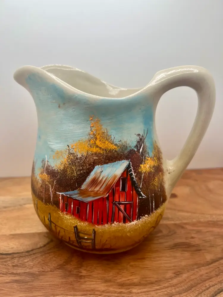 Hand painted Signed Pitcher Creamer Autumn