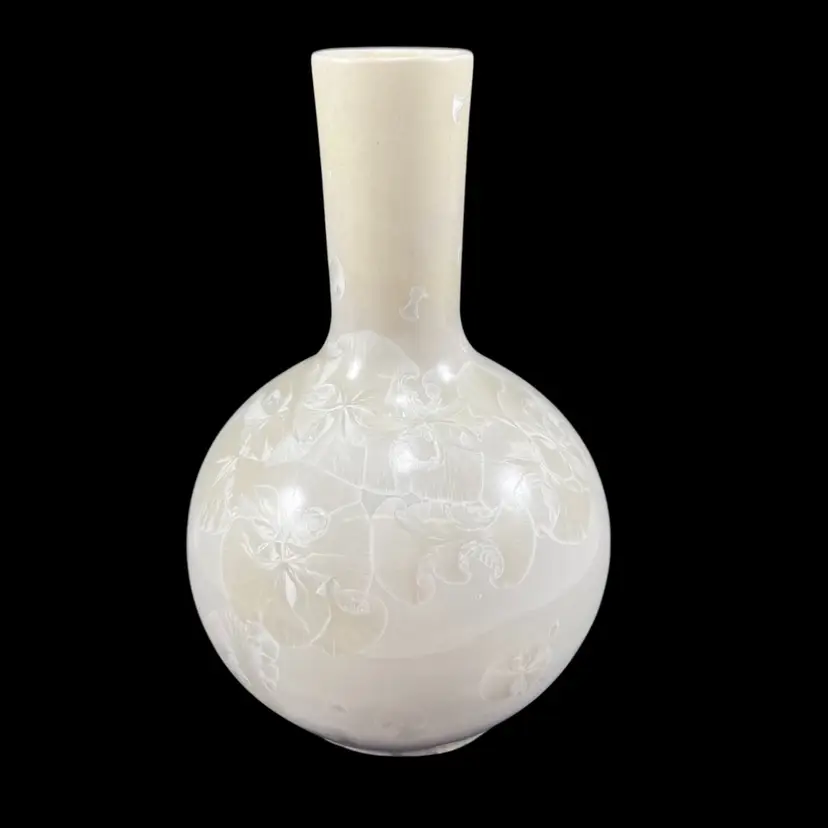 Beige Crystalline Glaze Vase, White Ceramic Crystalline Glazed Art Pottery Vase