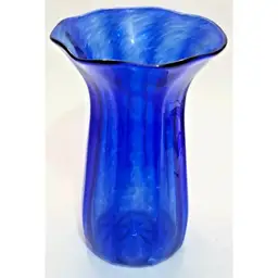 Corning Museum of Glass CMOG 9" Signed Cobalt Blue Swirled Glass Vase Paneled