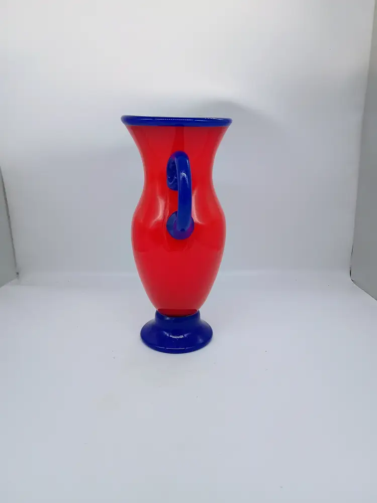 MAD Art Glass Studio Red and Cobalt Urn Style Vase Signed Rina Dated 1995 11.5"
