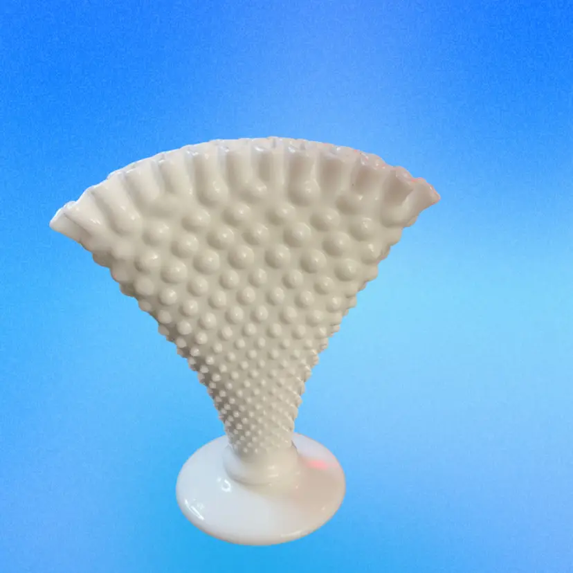 Fenton Milk Glass Ruffled Hobnail Fan Vase