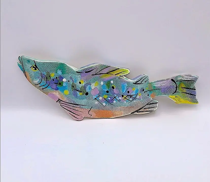 Unique Handmade, Textured Ceramic Fish Wall Decor in Bright Colors, Signed by Artist