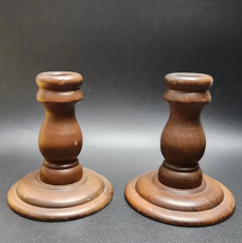 Enesco Turned Wooden Candle Holders