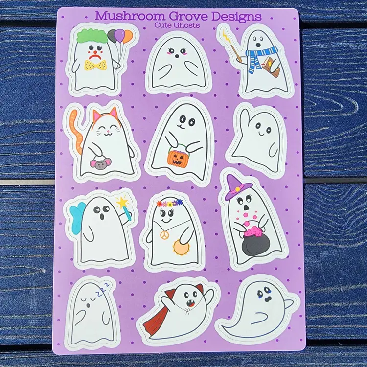 Cute Ghosts 5x7" Vinyl Sticker Sheet - Made by Me