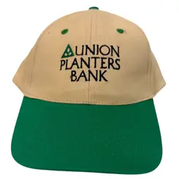 Vintage 1990’s Union Planters Bank Two Tone Beige Green Adjustable Dad Hat NWOT