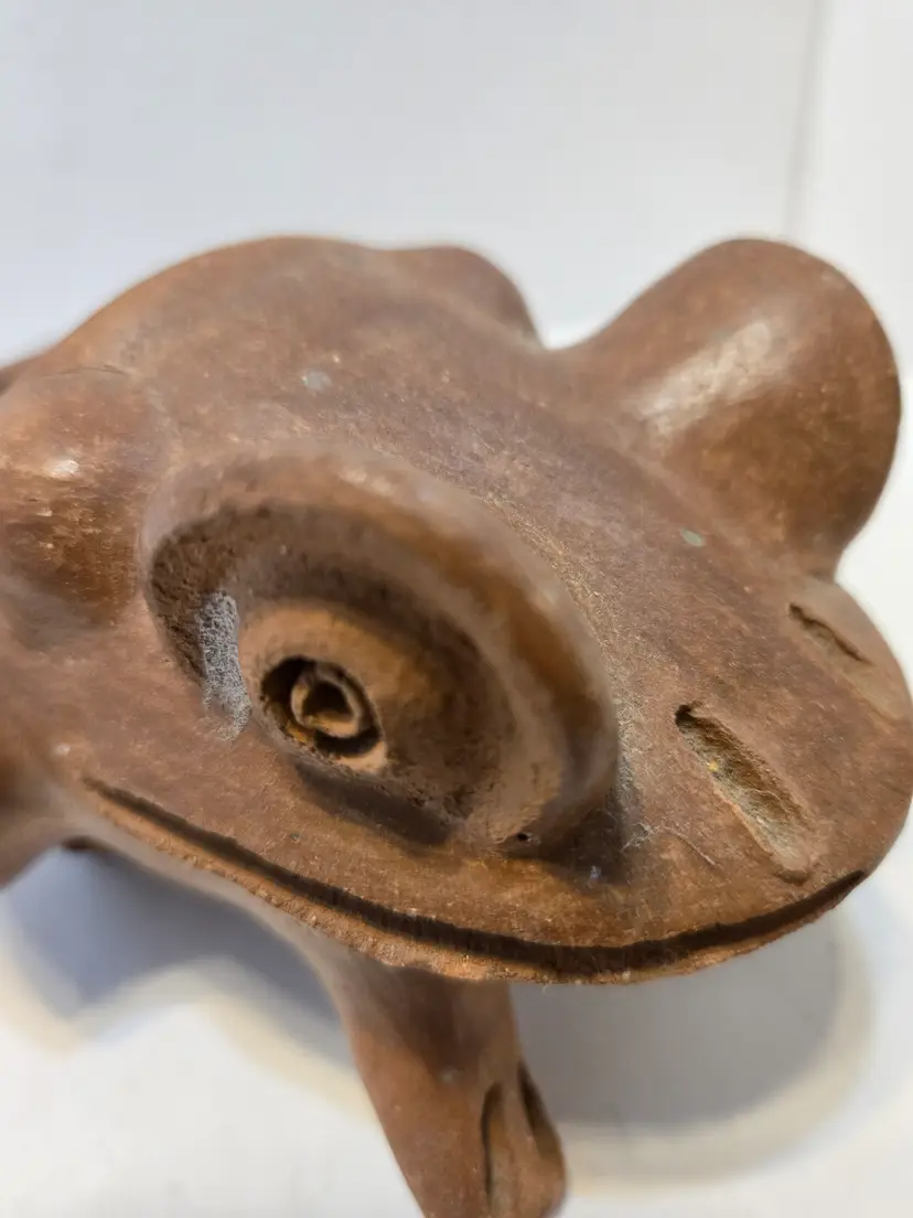 Vintage Folk Art Ceramic Frog Planter - Brown Toad Figurine, Hollow Back