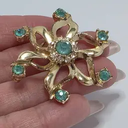 #01 Vintage Gold-Tone Brooch with Pale Blue Rhinestones