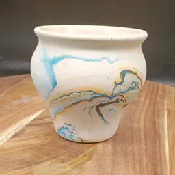 Nemadji Pottery Pot Planter Vase Blues Oranges 1928-1950 Vintage 4"