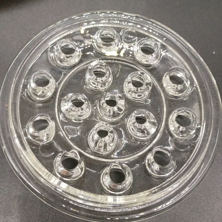 Vintage Round Clear Thick Glass Flower Frog 16 Holes