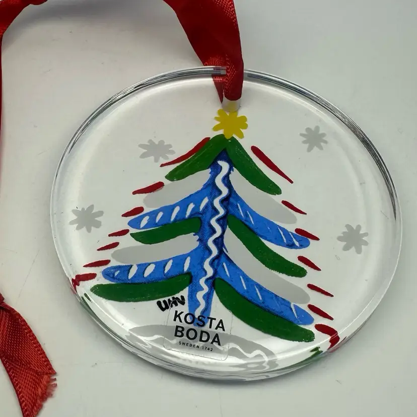 Kosta Boda Round Glass Christmas Tree Ornament Red Satin