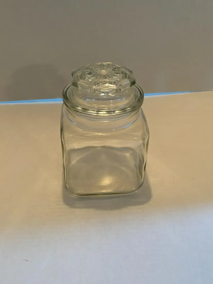 Vintage Anchor Hocking Square Apothecary Small Clear Glass Jar Storage