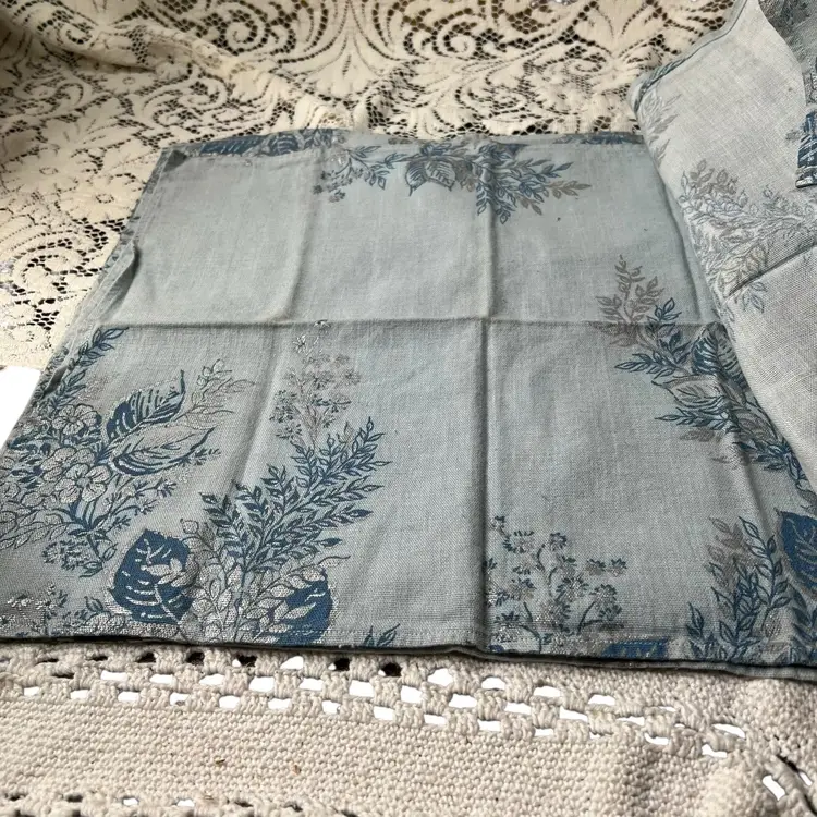 Handmade Set Of 8 Blue And Silver Napkins Placemats 17" X14.5"