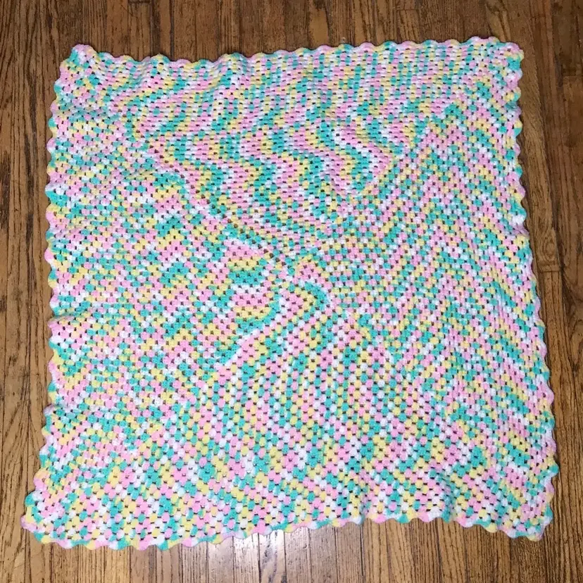 Vintage Colorful Crochet Baby Afghan Blanket Unisex Gender Neutral Handmade