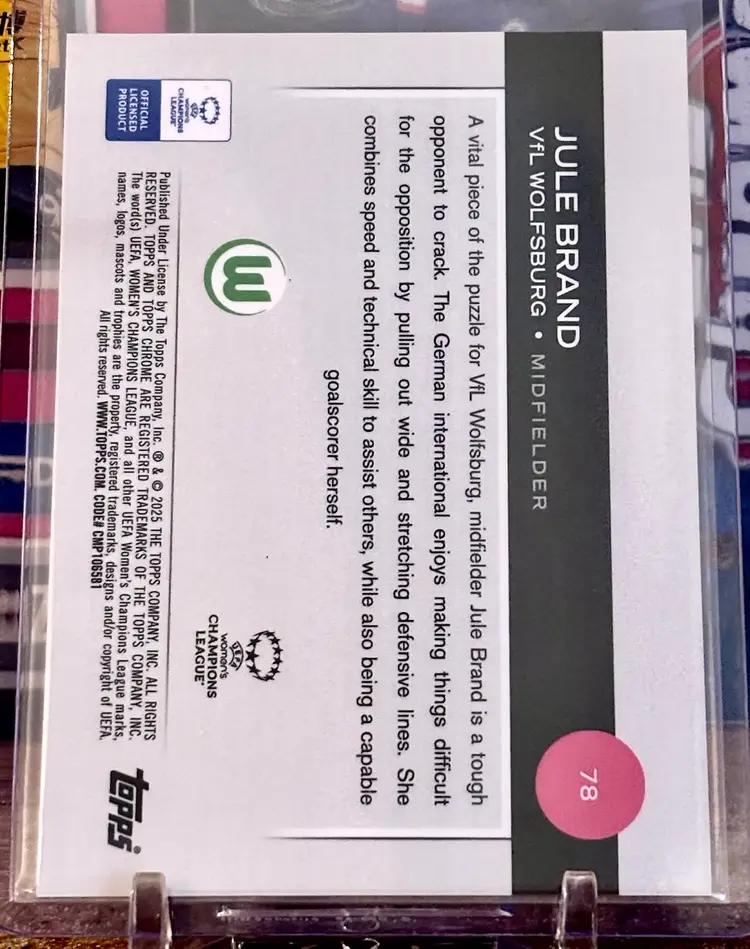 Jule Brand 2024/25 Topps Chrome UWCL Green Wave /99 Wolfsburg Lyon Germany Soccer Card