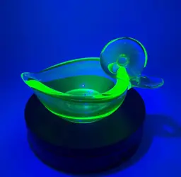 Murano Vaseline Glass 1940s Uranium Glass Duck Seguso Italian Art Glass Glowy Glass Duck Art Glass Bowl Italian Duck Bowl Black Light Glass  UV Glass