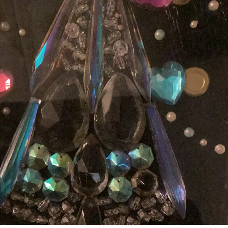 OOAK Hand Made Crystal Glass Bead Shadow Box Christmas Tree handmade by me