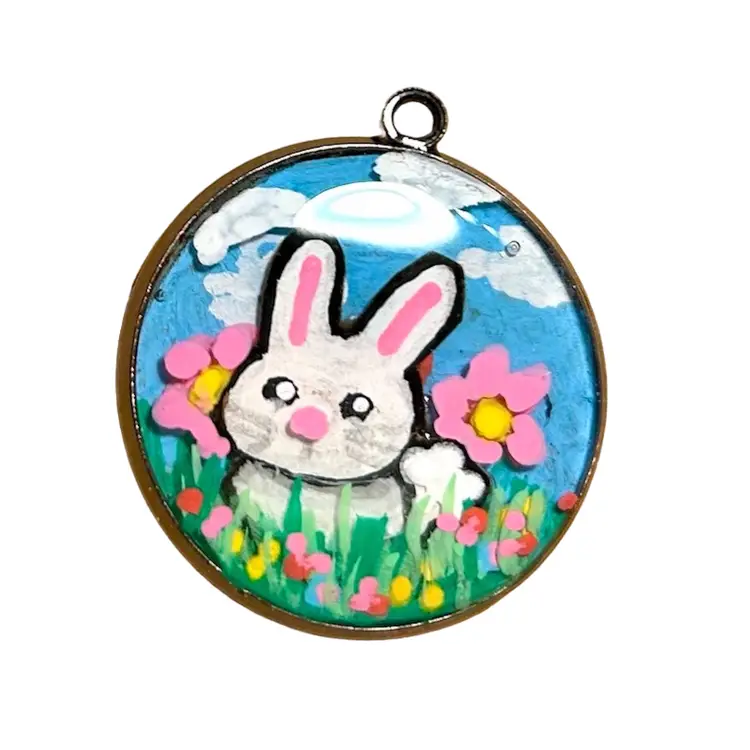 Made By Me, Hand Painted Layered Resin Art Pendant, Bunny
