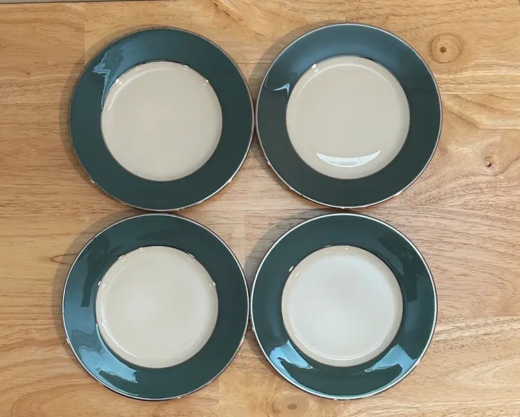 Vtg California Collection By Stewart House Fine China Plates Platinum Rim Set 4