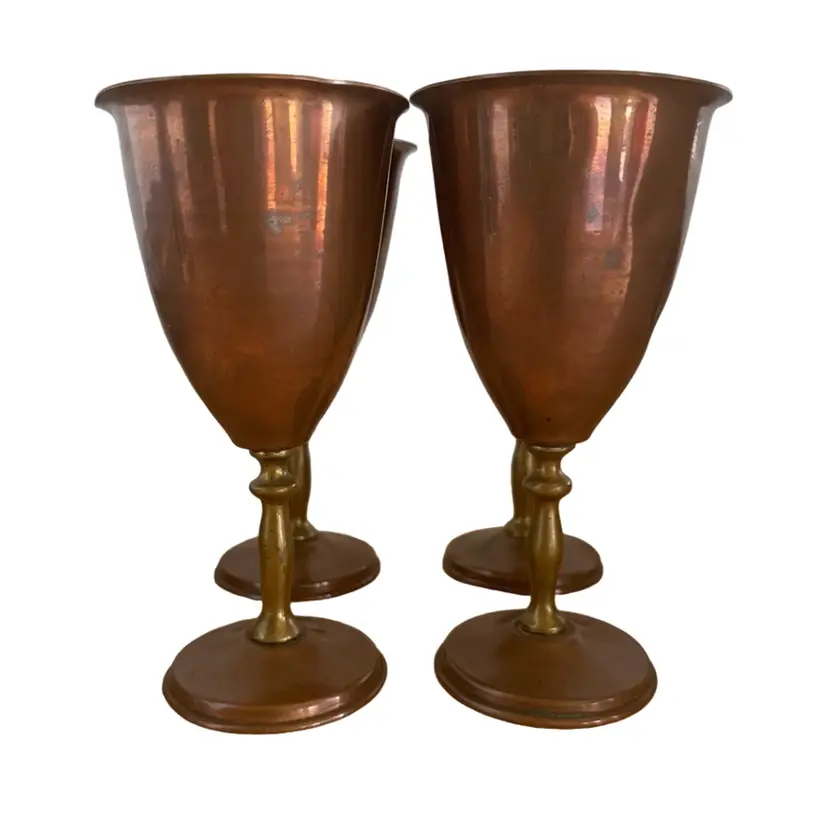 Set of 4 Hecho En Mexico Goblets Copper & Brass Wine  / Stems Mixed Metals Mexico