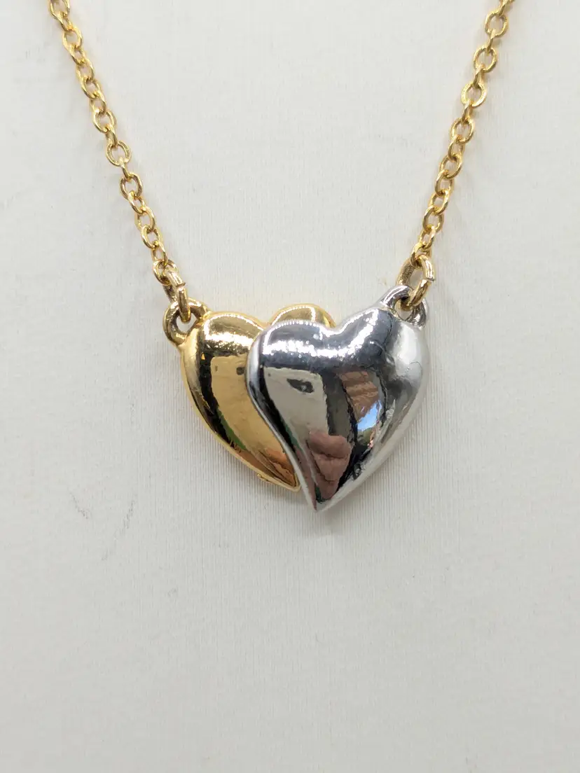 Gold and Silver Tone Double Heart Magnetic Necklace