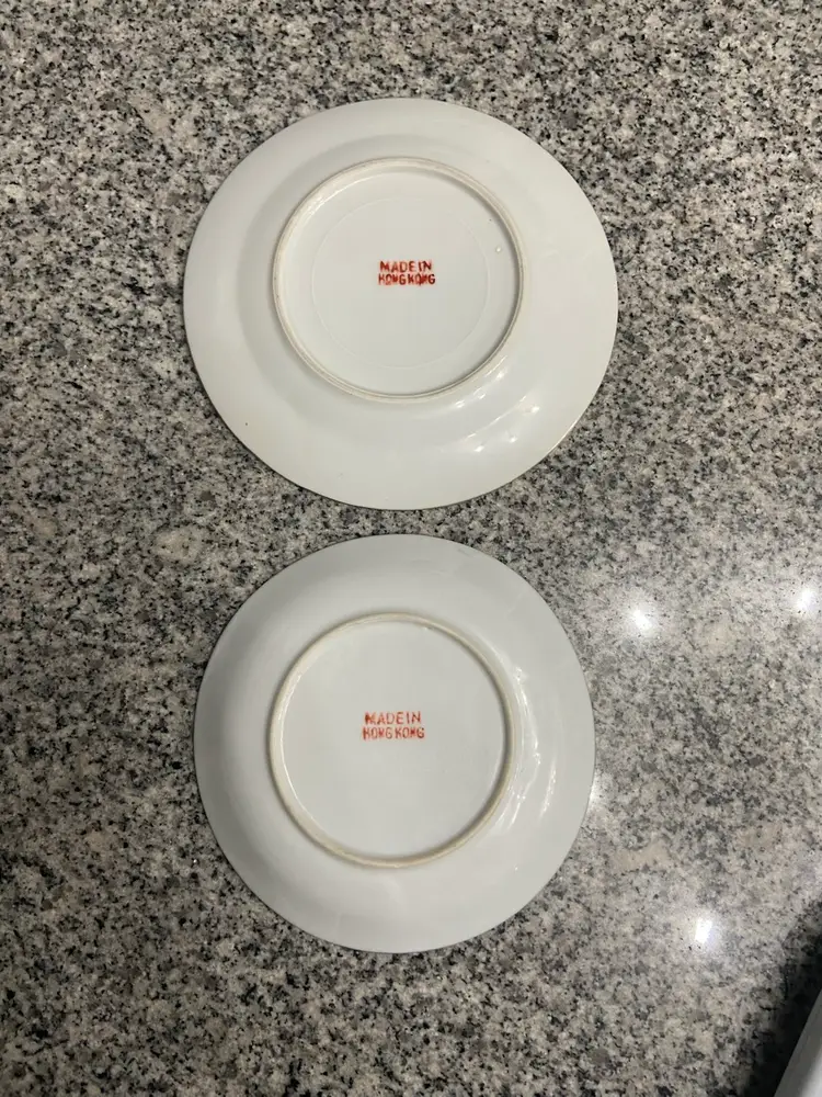 VTG 2 Porcelain Green Dragon Decorative Plate W/Gold Trim Hong Kong 1950s-1970s