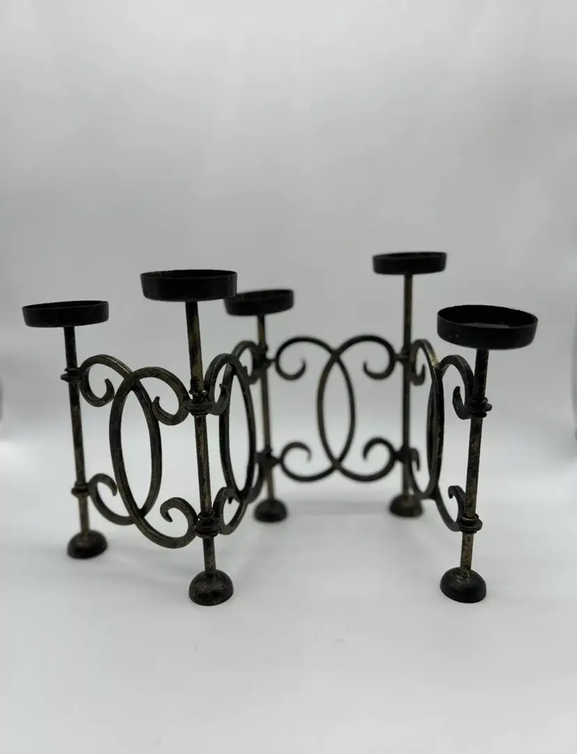 VTG MCM Folding Brass 5 Votive/ Tea Lite Holder. Made in India