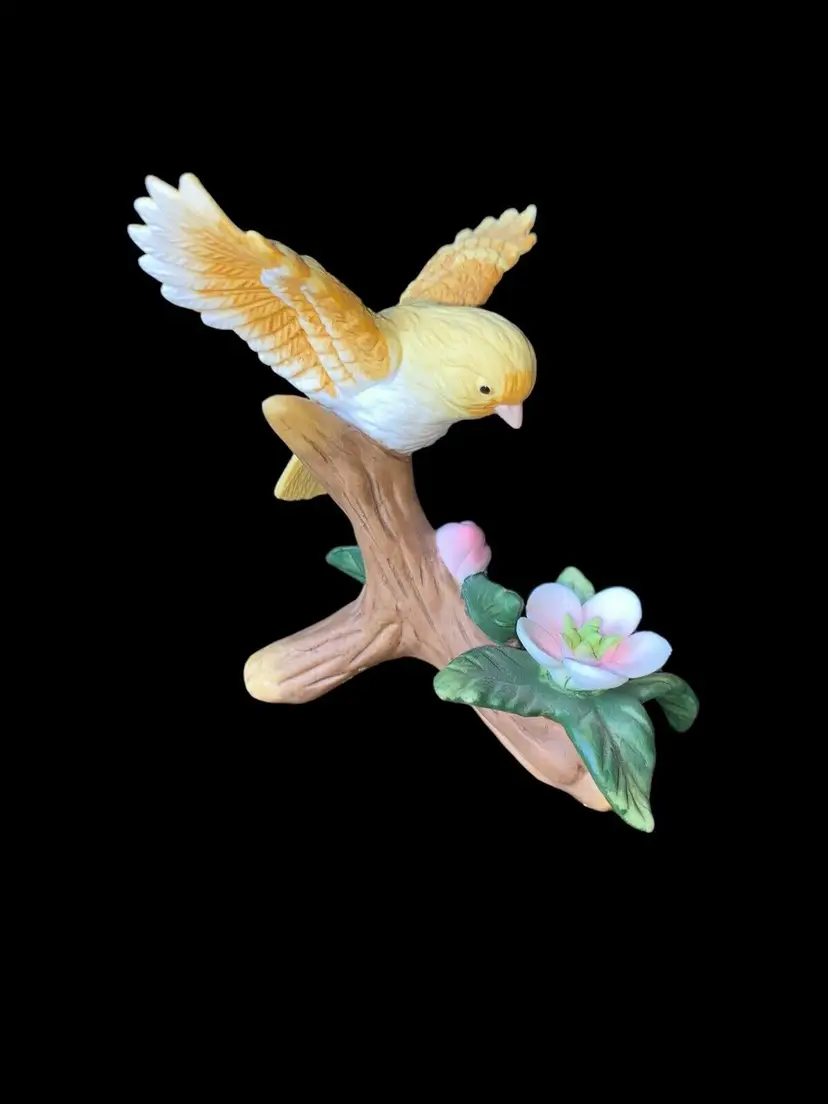 Vintage Figurine Hand Painted Bisque Porcelain Yellow Canary Bird 3 3/4” High