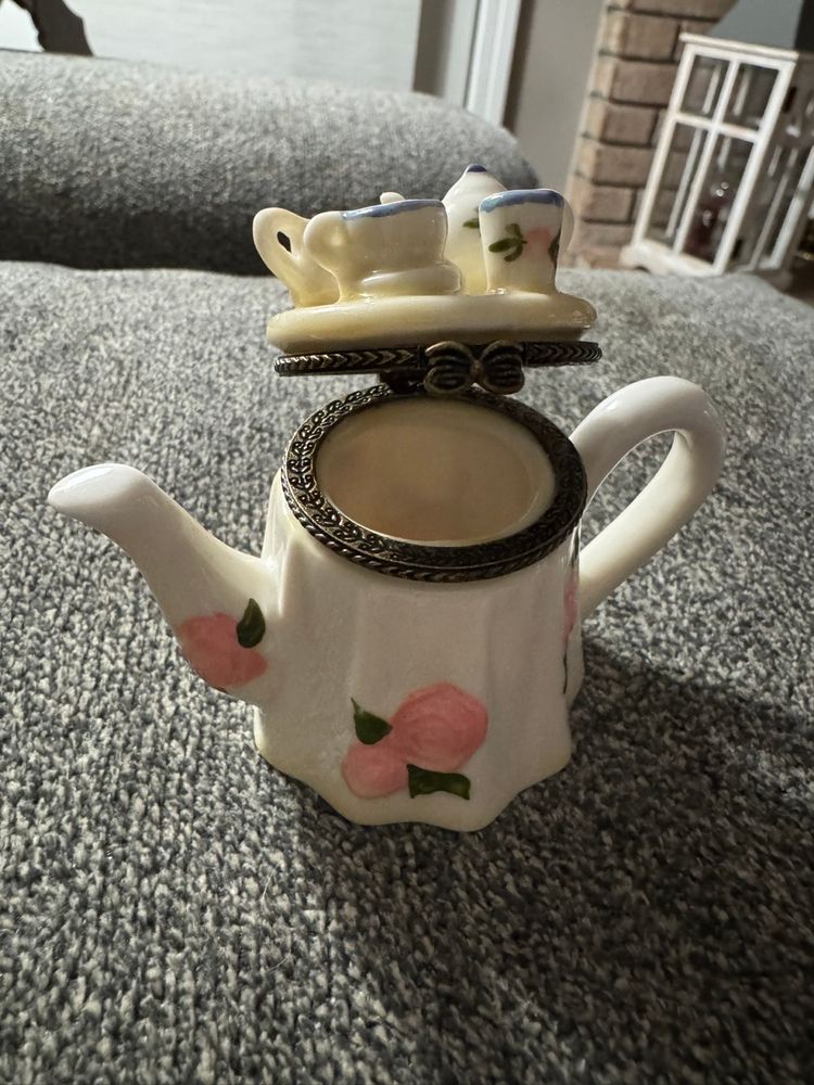 Vintage Porcelain Hinged Tea Set Hinged Trinket Box