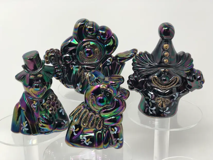 Fenton Plum Carnival 4-Piece Set of Clowns Matched Number Limited Edition Signed