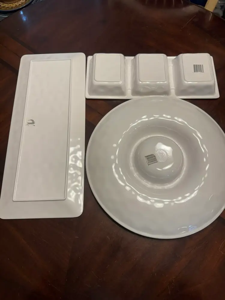 Certified International "Bee Sweet" 3-piece melamine hostess set, designed by artist Susan Winget.