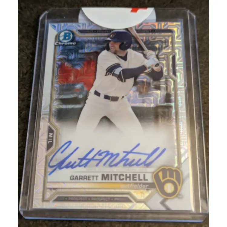 Garrett Mitchell 2021 Bowman Chrome Autograph Mojo Refractor Parallel