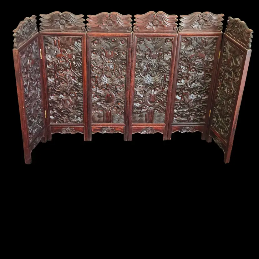 Dragon Rosewood Hand Carved Six Panel Partial Folding 18½" Tall × 33⅛" Wide Issues