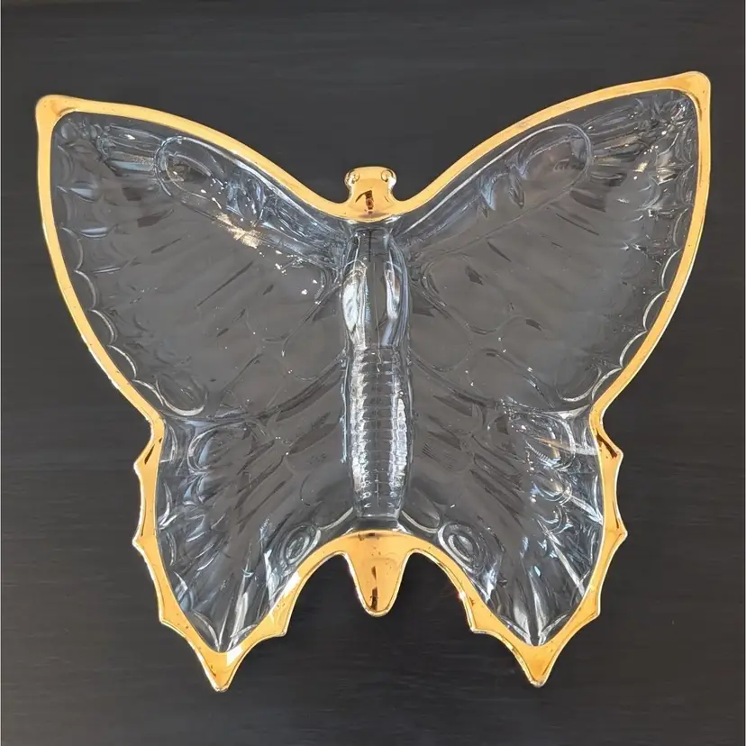 Vintage Jeannette Glass Gold Trimmed Butterfly Candy Dish/Trinket Dish