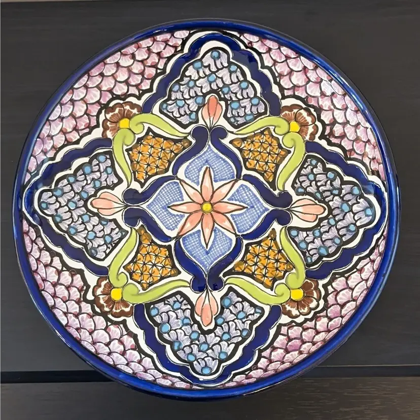 Talavera Hand Painted Mexico Pottery Plate Wall Hanging Hecho A Mano 9.5" Diameter